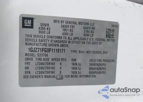 2015 GMC Savana 3500 Lt z USA, uszkodzony, nr VIN 1GJZ71FG0F1118171